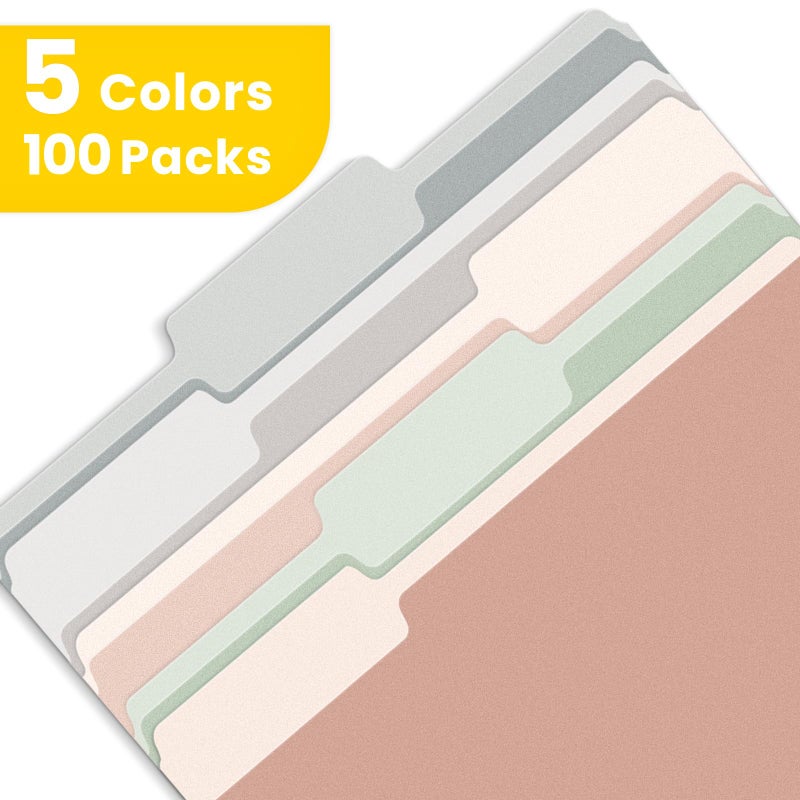 ساني مجلدات ملفات SUNEE، مقاس A4، ألوان باستيل، عبوة من 100 مجلد، مصنوعة من ورق مانيلا، مقاس 8.5 × 11 بوصة، مزودة بعلامات تبويب مقطوعة بمقدار 1/3، مجلدات ملفات ملونة للمكتب والمنزل والمدرسة لحفظ المستندات والملفات الورقية - Image 2